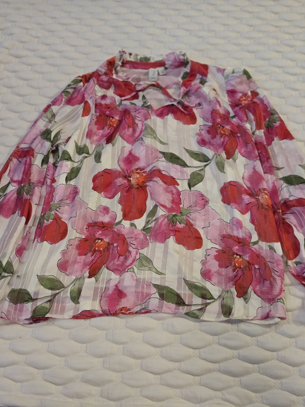 Joie Women's Long Sleeve Blouse Pink Floral Off White Top Sheer Feel Size Medium